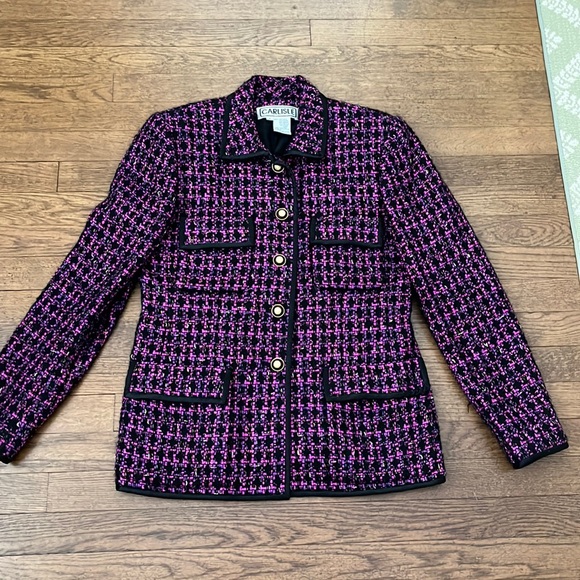 Vintage Carlisle Ladies Black & Pink statement Jacket - Picture 1 of 3